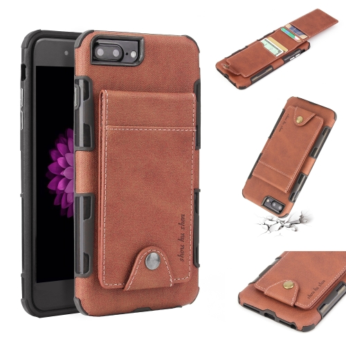 

For iPhone 6 Plus & 6s Plus Cloth Texture + TPU Shockproof Protective Case with Vertical Flip Card Slots(Brown)