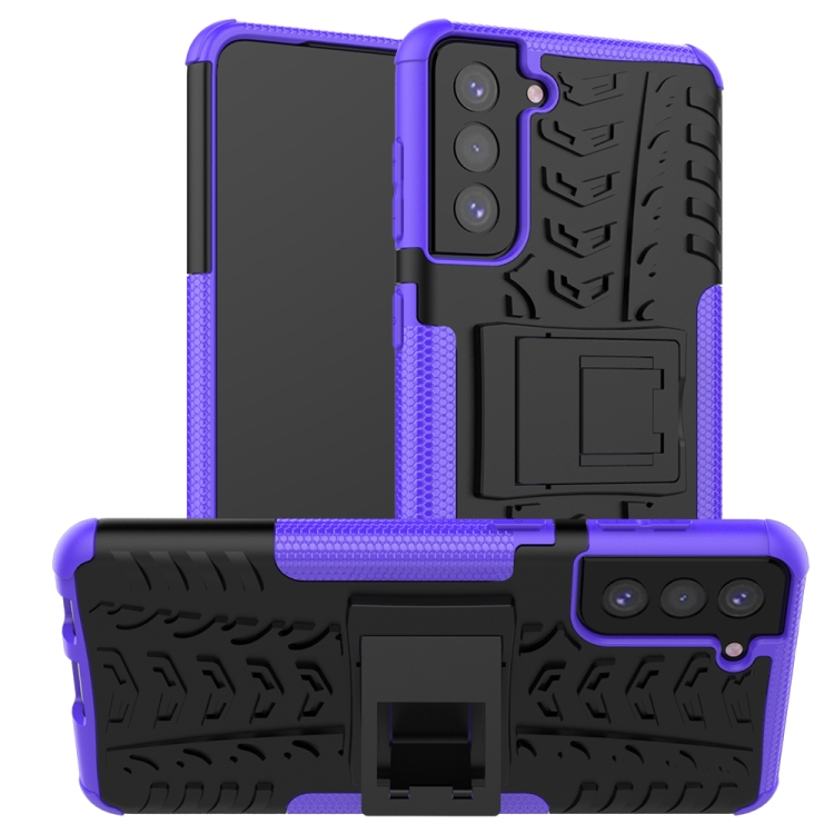 

For Samsung Galaxy S21+ 5G Tire Texture Shockproof TPU+PC Protective Case with Holder(Purple)