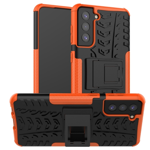 

For Samsung Galaxy S21+ 5G Tire Texture Shockproof TPU+PC Protective Case with Holder(Orange)