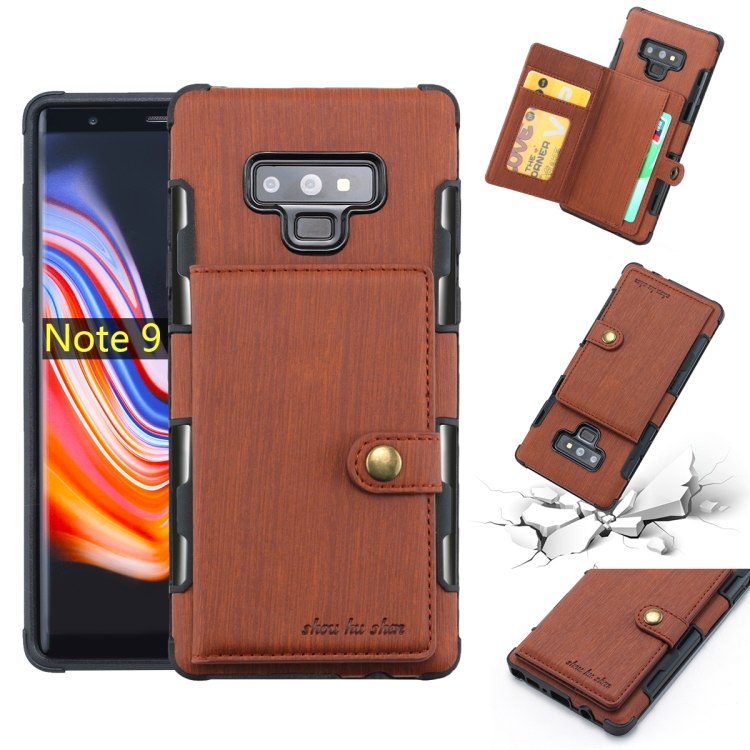 

For Galaxy Note9 Brushed Texture Shockproof PU + TPU Case, with Card Slots & Wallet & Photo Frame(Brown)