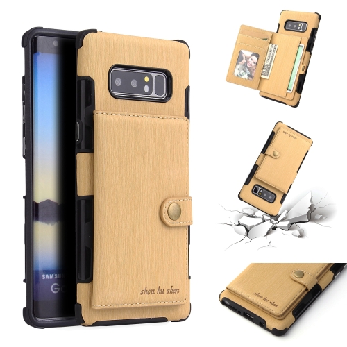 

For Galaxy Note8 Brushed Texture Shockproof PU + TPU Case, with Card Slots & Wallet & Photo Frame(Gold)