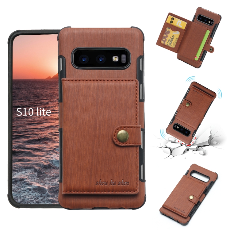 

For Galaxy S10e Brushed Texture Shockproof PU + TPU Case, with Card Slots & Wallet & Photo Frame(Brown)