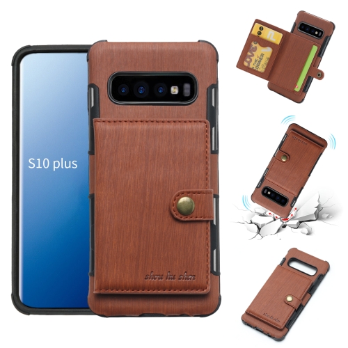 

For Galaxy S10+ Brushed Texture Shockproof PU + TPU Case, with Card Slots & Wallet & Photo Frame(Brown)
