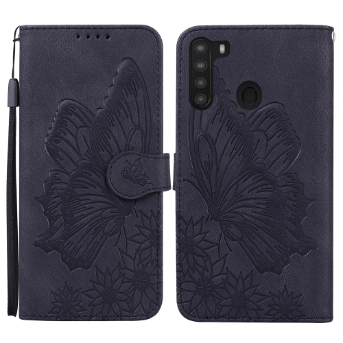 

For Samsung Galaxy A21 Retro Skin Feel Butterflies Embossing Horizontal Flip Leather Case with Holder & Card Slots & Wallet(Black)