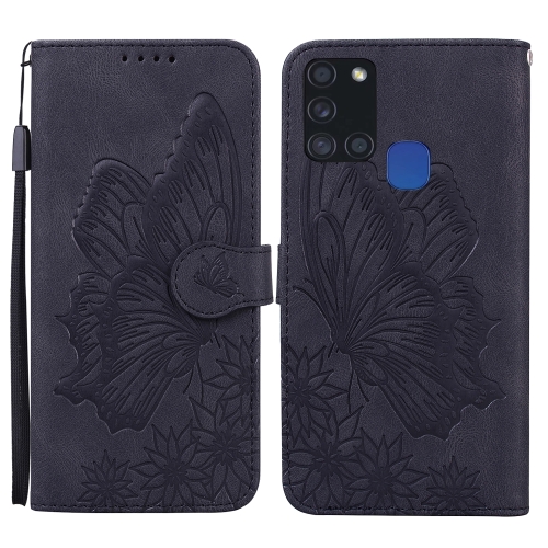 

For Samsung Galaxy A21s Retro Skin Feel Butterflies Embossing Horizontal Flip Leather Case with Holder & Card Slots & Wallet(Black)