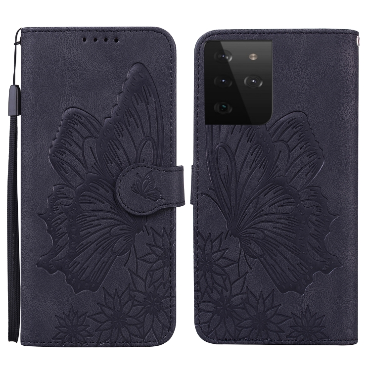 

For Samsung Galaxy S21 Ultra 5G Retro Skin Feel Butterflies Embossing Horizontal Flip Leather Case with Holder & Card Slots & Wallet(Black)