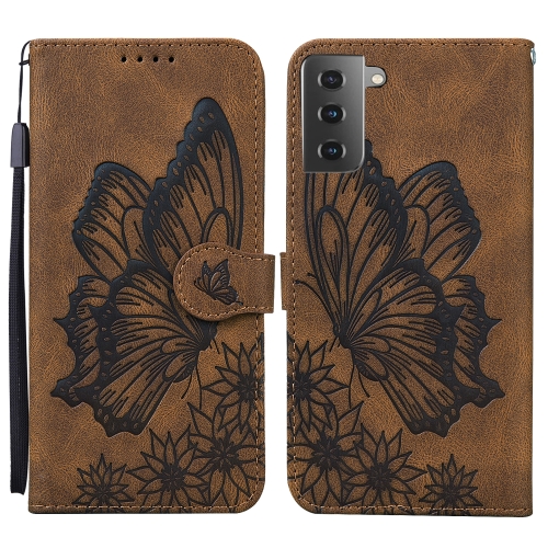 

For Samsung Galaxy S21+ 5G Retro Skin Feel Butterflies Embossing Horizontal Flip Leather Case with Holder & Card Slots & Wallet(Brown)