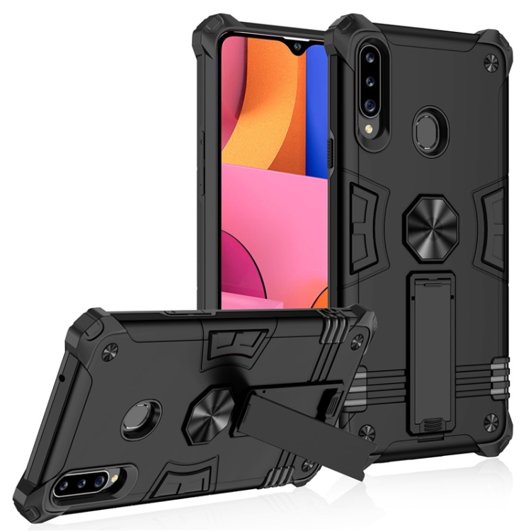 

For Samsung Galaxy A20s Shockproof TPU + PC Protective Case with Invisible Holder(Black)