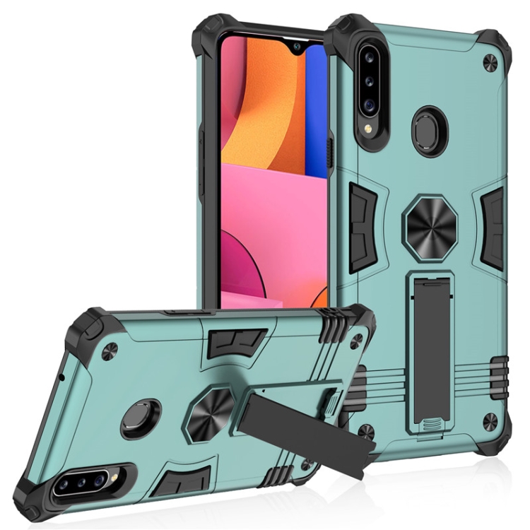 

For Samsung Galaxy A20s Shockproof TPU + PC Protective Case with Invisible Holder(Dark Green)