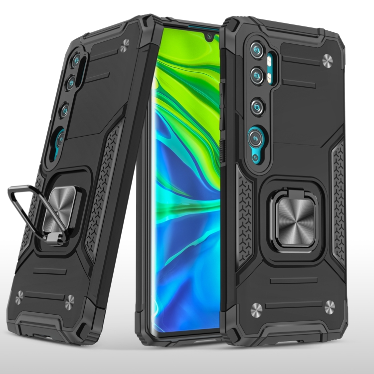 

For Xiaomi Mi CC9 Pro Magnetic Armor Shockproof TPU + PC Case with Metal Ring Holder(Black)