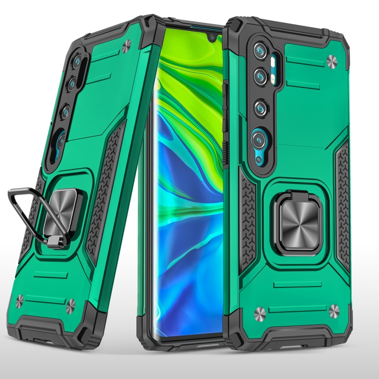 

For Xiaomi Mi CC9 Pro Magnetic Armor Shockproof TPU + PC Case with Metal Ring Holder(Dark Green)