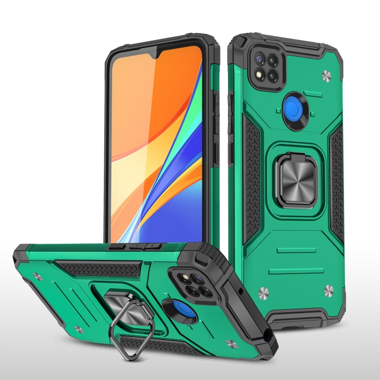 

For Xiaomi Redmi 9C Magnetic Armor Shockproof TPU + PC Case with Metal Ring Holder(Dark Green)