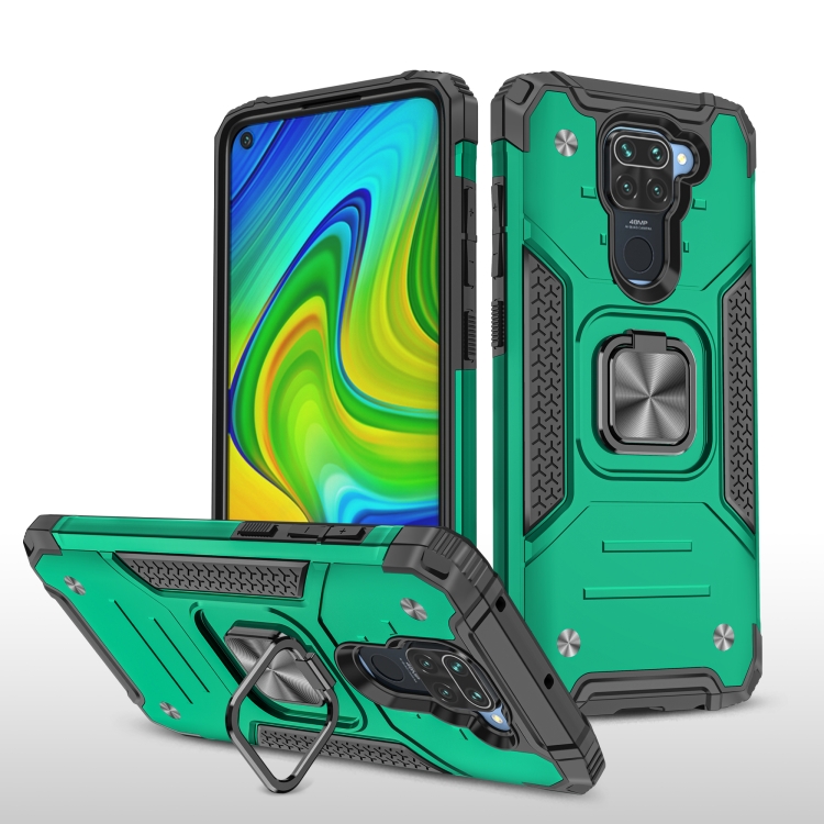 

For Xiaomi Redmi Note 9 Magnetic Armor Shockproof TPU + PC Case with Metal Ring Holder(Dark Green)