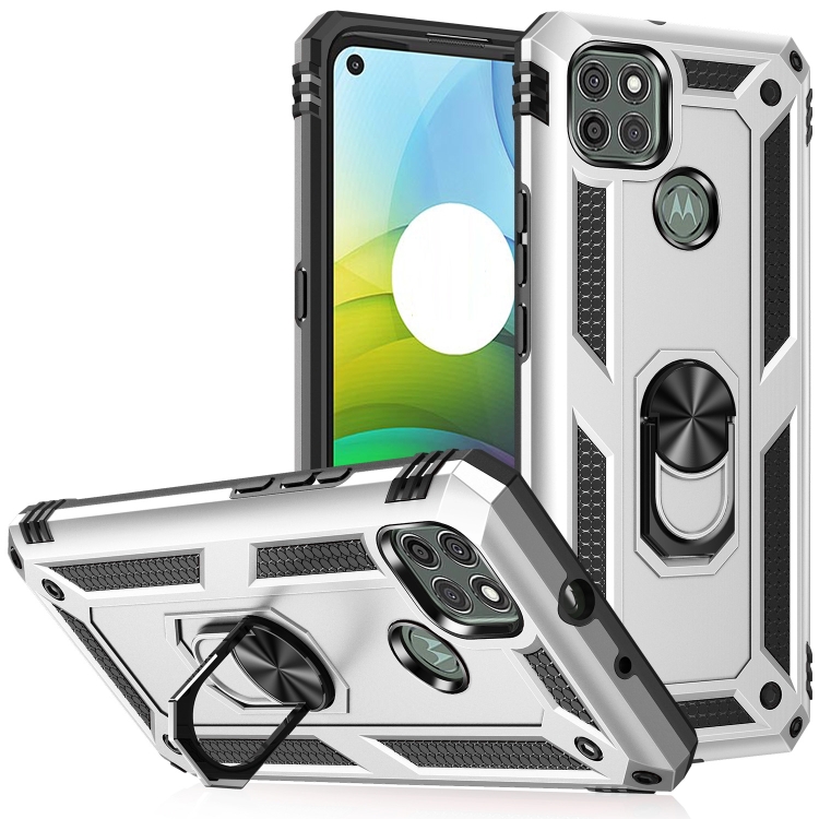 

For Motorola Moto G9 Power Shockproof TPU + PC Protective Case with 360 Degree Rotating Holder(Silver)