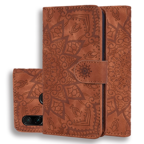 

For Xiaomi Redmi 7 / Redmi Y3 Calf Pattern Mandala Double Folding Design Embossed Leather Case with Wallet & Holder & Card Slots(Brown)