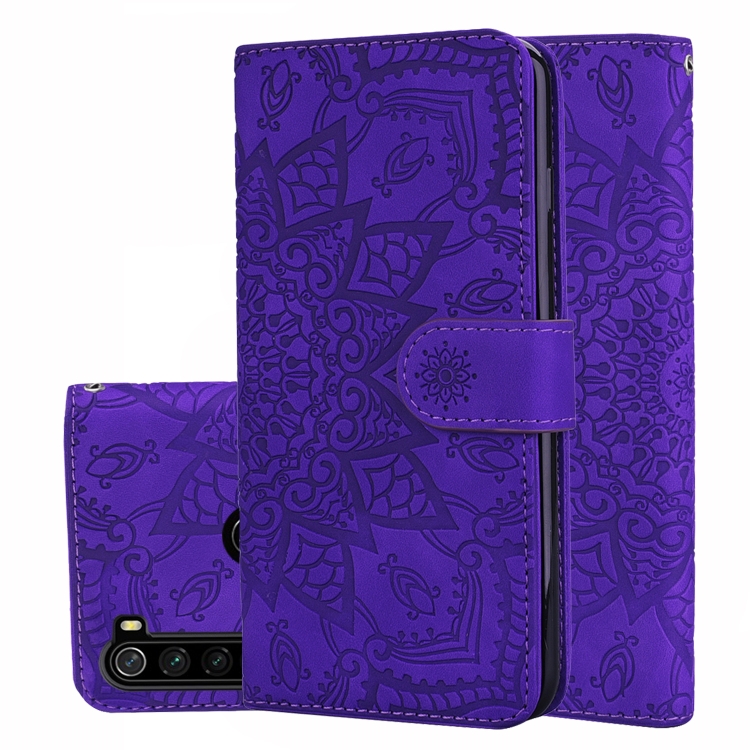 

For Xiaomi Redmi Note 8 Calf Pattern Mandala Double Folding Design Embossed Leather Case with Wallet & Holder & Card Slots(Purple)
