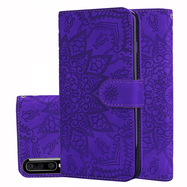 

For Galaxy A30s / A50s Calf Pattern Mandala Double Folding Design Embossed Leather Case with Wallet & Holder & Card Slots(Purple)