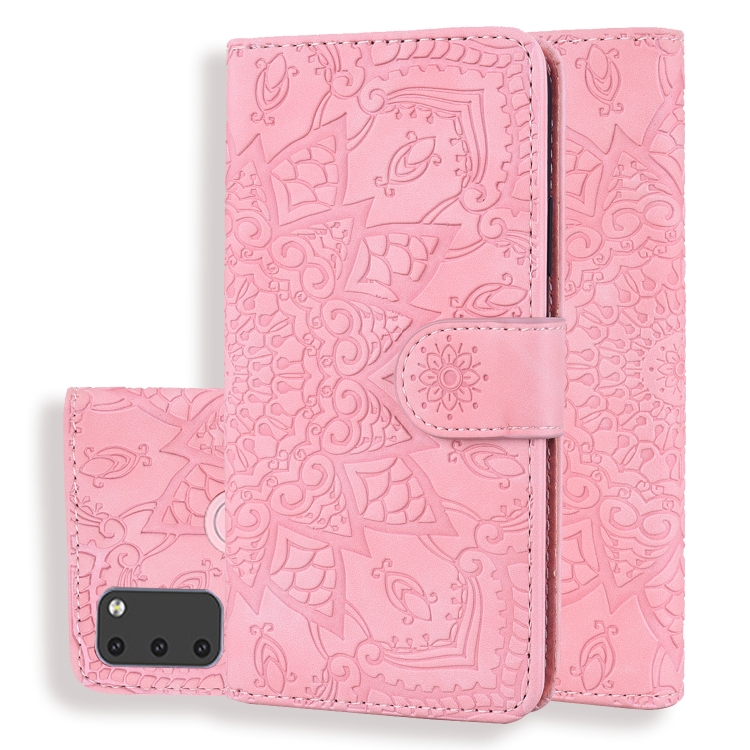 

For Galaxy M30s Calf Pattern Mandala Double Folding Design Embossed Leather Case with Wallet & Holder & Card Slots(Pink)