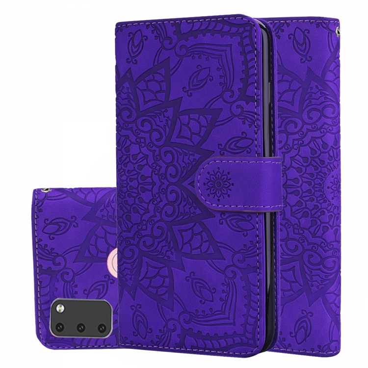 

For Galaxy M30s Calf Pattern Mandala Double Folding Design Embossed Leather Case with Wallet & Holder & Card Slots(Purple)