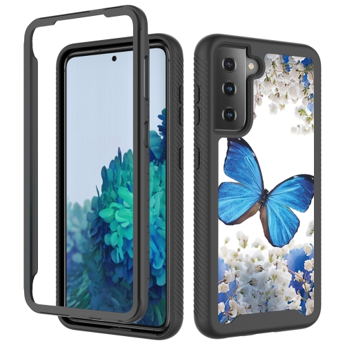 

For Samsung Galaxy S21 5G 3 in 1 Card PC + TPU Shockproof Protective Case(Blue Butterfly)