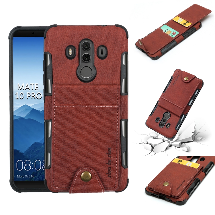 

For Huawei Mate 10 Pro Cloth Texture + TPU Shockproof Protective Case with Vertical Flip Card Slots(Brown)