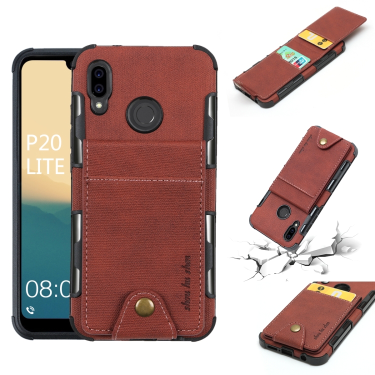 

For Huawei P20 Lite Cloth Texture + TPU Shockproof Protective Case with Vertical Flip Card Slots(Brown)