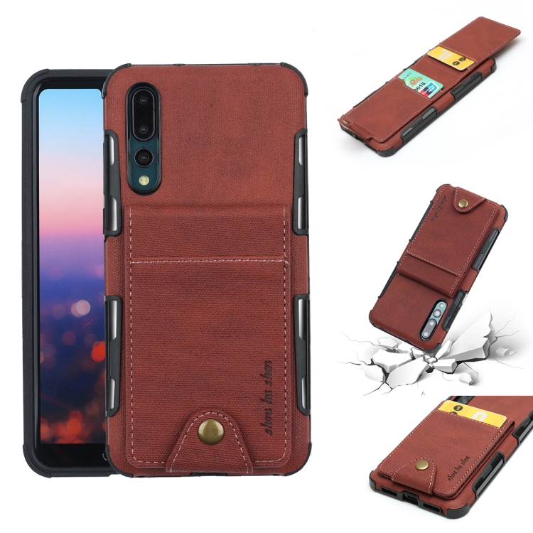 

For Huawei P20 Pro Cloth Texture + TPU Shockproof Protective Case with Vertical Flip Card Slots(Brown)