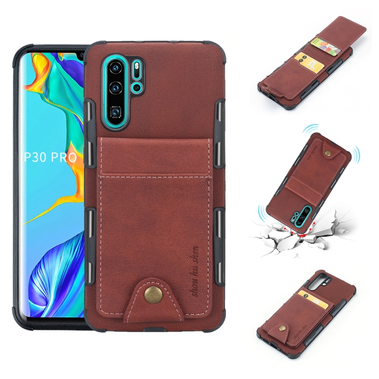 

For Huawei P30 Pro Cloth Texture + TPU Shockproof Protective Case with Vertical Flip Card Slots(Brown)