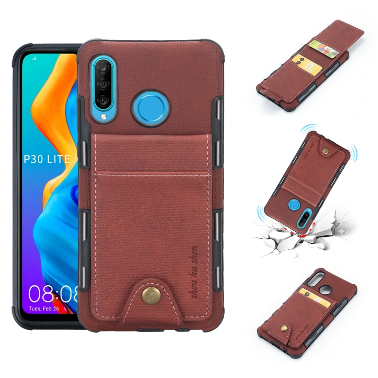 

For Huawei P30 Lite Cloth Texture + TPU Shockproof Protective Case with Vertical Flip Card Slots(Brown)