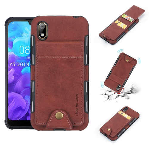 

For Huawei Y5 (2019) Cloth Texture + TPU Shockproof Protective Case with Vertical Flip Card Slots(Brown)