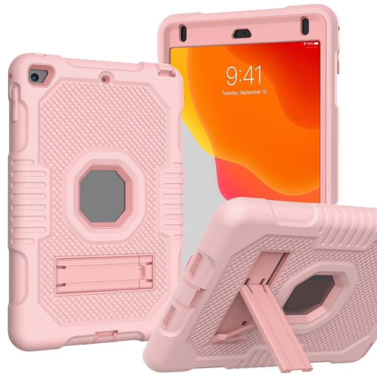

Contrast Color Robot Shockproof Silicone + PC Protective Case with Holder For iPad mini 5 & 4(Rose Gold)