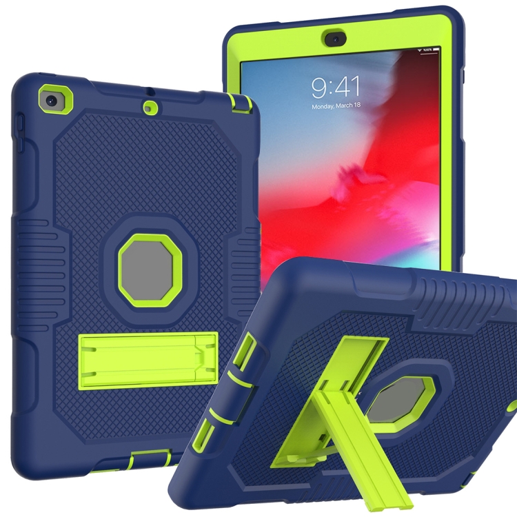 

Contrast Color Robot Shockproof Silicone + PC Protective Case with Holder For iPad 9.7 (2017/2018)(Navy Blue Yellow Green)