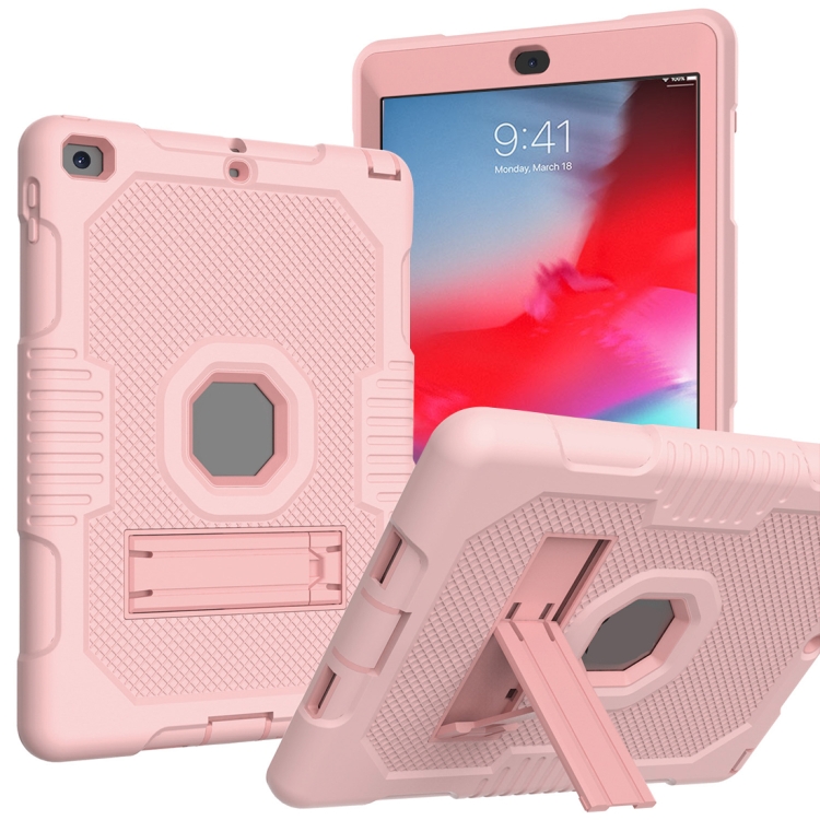 

Contrast Color Robot Shockproof Silicone + PC Protective Case with Holder For iPad 9.7 (2017/2018)(Rose Gold)