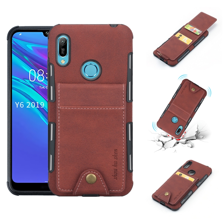 

For Huawei Y6 (2019) Cloth Texture + TPU Shockproof Protective Case with Vertical Flip Card Slots(Brown)