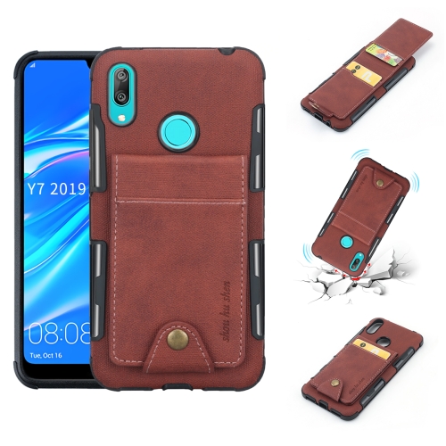 

For Huawei Y7 (2019) Cloth Texture + TPU Shockproof Protective Case with Vertical Flip Card Slots(Brown)