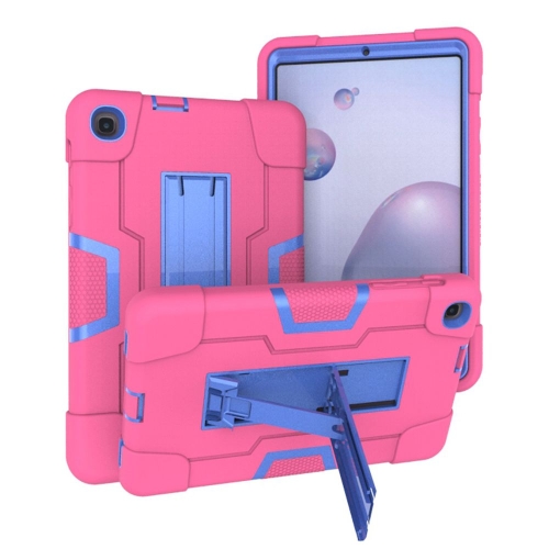 

For Samsung Galaxy Tab A 8.4 (2020) T307 Contrast Color Robot Shockproof Silicon + PC Protective Case with Holder(Rose Red + Blue)