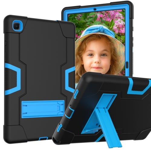 

For Samsung Galaxy Tab A7 10.4 (2020) T500 Contrast Color Robot Shockproof Silicon + PC Protective Case with Holder(Black + Blue)