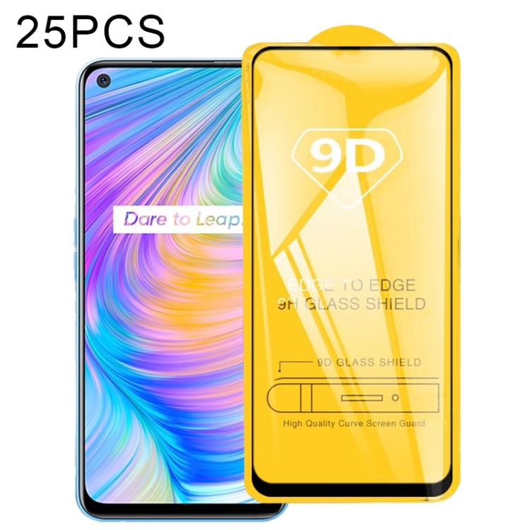 

For OPPO Realme Q2 25 PCS 9D Full Glue Full Screen Tempered Glass Film