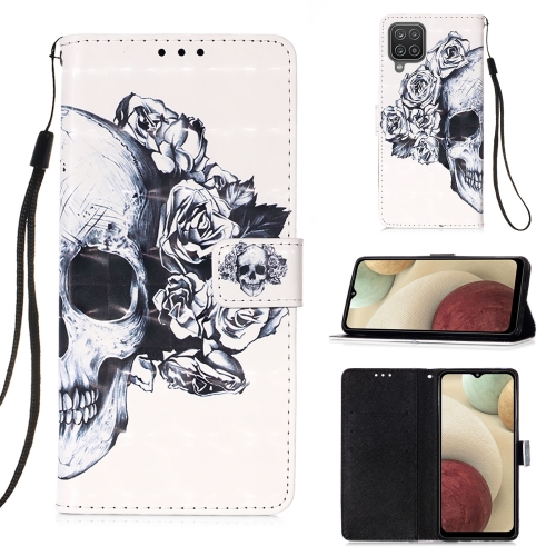 

For Samsung Galaxy A12 3D Painting Horizontal Flip Leather Case with Holder & Card Slot & Wallet & Lanyard(Skull)