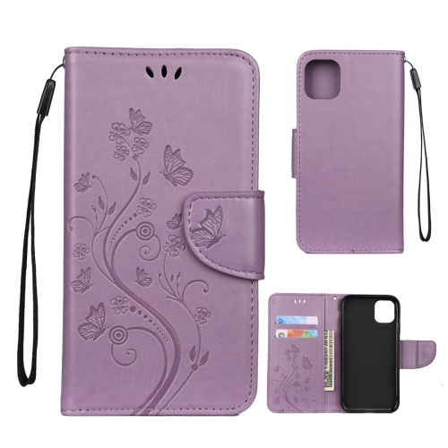 

For iPhone 11 Butterfly Flower Pattern Horizontal Flip Leather Case with Holder & Card Slots & Wallet(Light Purple)