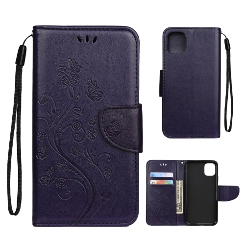 

For iPhone 11 Pro Max Butterfly Flower Pattern Horizontal Flip Leather Case with Holder & Card Slots & Wallet(Deep Purple)