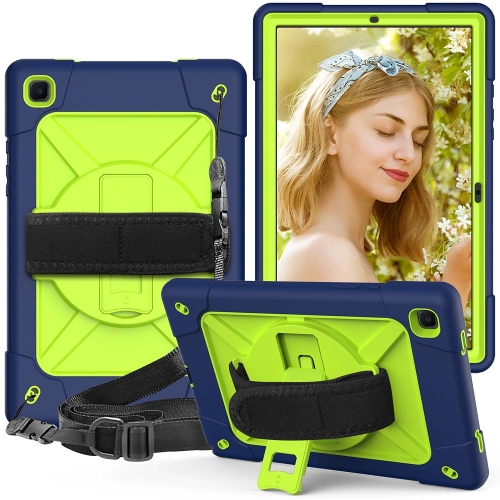 

For Samsung Galaxy Tab A7 10.4 (2020) T500 Contrast Color Silicone + PC Combination Case with Holder(Navy Blue + Yellow-green)