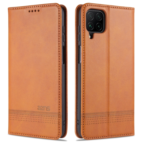 

For Samsung Galaxy A12 AZNS Magnetic Calf Texture Horizontal Flip Leather Case with Card Slots & Holder & Wallet(Light Brown)