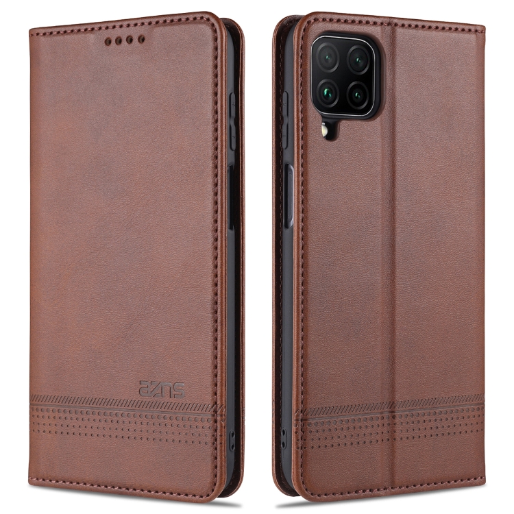 

For Samsung Galaxy A12 AZNS Magnetic Calf Texture Horizontal Flip Leather Case with Card Slots & Holder & Wallet(Dark Brown)