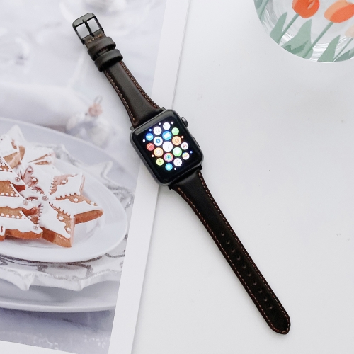 

Small Pretty Waist Double-sided Leather Replacement Watchbands For Apple Watch Series 6 & SE & 5 & 4 44mm / 3 & 2 & 1 42mm(Coffee)