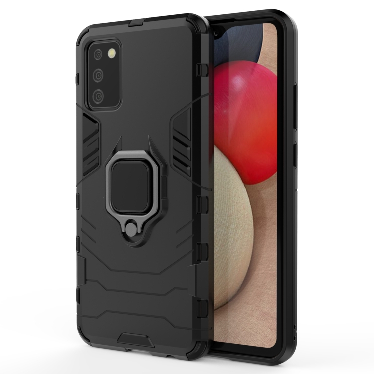 

For Samsung Galaxy A02s(EU Edition) PC + TPU Shockproof Protective Case with Magnetic Ring Holder(Black)