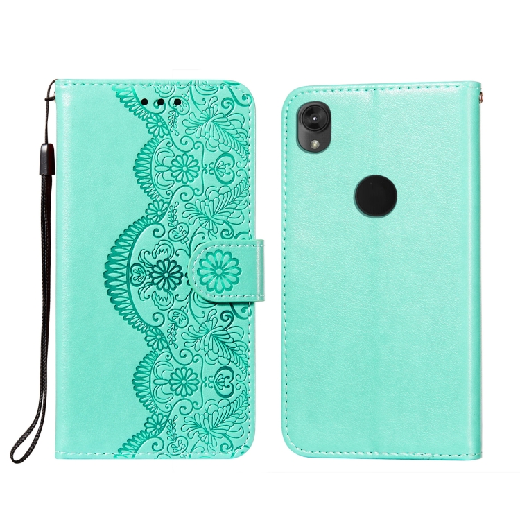 

For Motorola Moto E6 Flower Vine Embossing Pattern Horizontal Flip Leather Case with Card Slot & Holder & Wallet & Lanyard(Green)