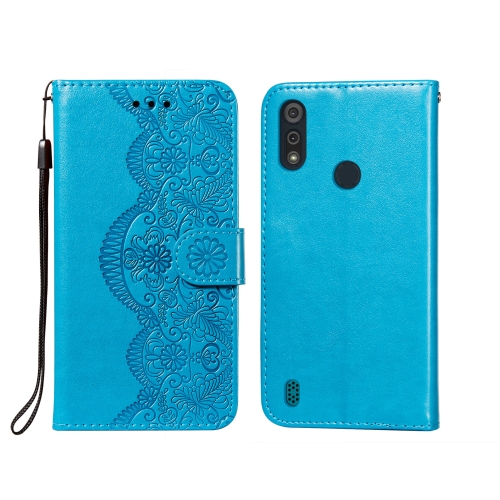 

For Motorola Moto E6s(2020) Flower Vine Embossing Pattern Horizontal Flip Leather Case with Card Slot & Holder & Wallet & Lanyard(Blue)