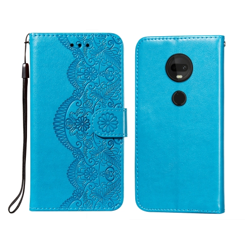 

For Motorola Moto G7 Plus Flower Vine Embossing Pattern Horizontal Flip Leather Case with Card Slot & Holder & Wallet & Lanyard(Blue)