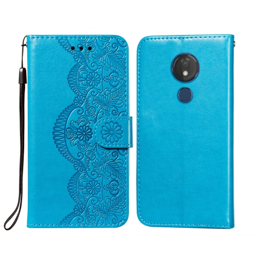 

For Motorola Moto G7 Power Flower Vine Embossing Pattern Horizontal Flip Leather Case with Card Slot & Holder & Wallet & Lanyard(Blue)